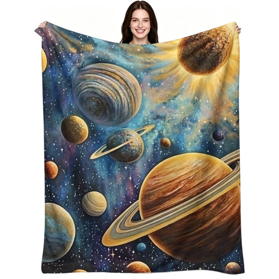 Outer Space Solar System Planets Galaxy Flannel, Soft Warm Flannel Fleece, Aesthetic Fantasy Galaxy, Throw Blanket, Cozy Warm, Home Decor, Couch Sofa Bed