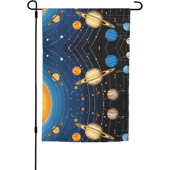 Outer Space Solar System Print Garden Flag Polyester 12x18 Decorative Yard Flag for Courtyards and Gardens