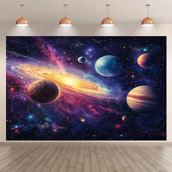 Outer Space Starry Sky Backdrop Galaxy Stars Banner for Baby Boys Girls Planet Theme Birthday Party Nebula Photography Background Photoshoot Decorations Photo Studio Props Cake Table Decor