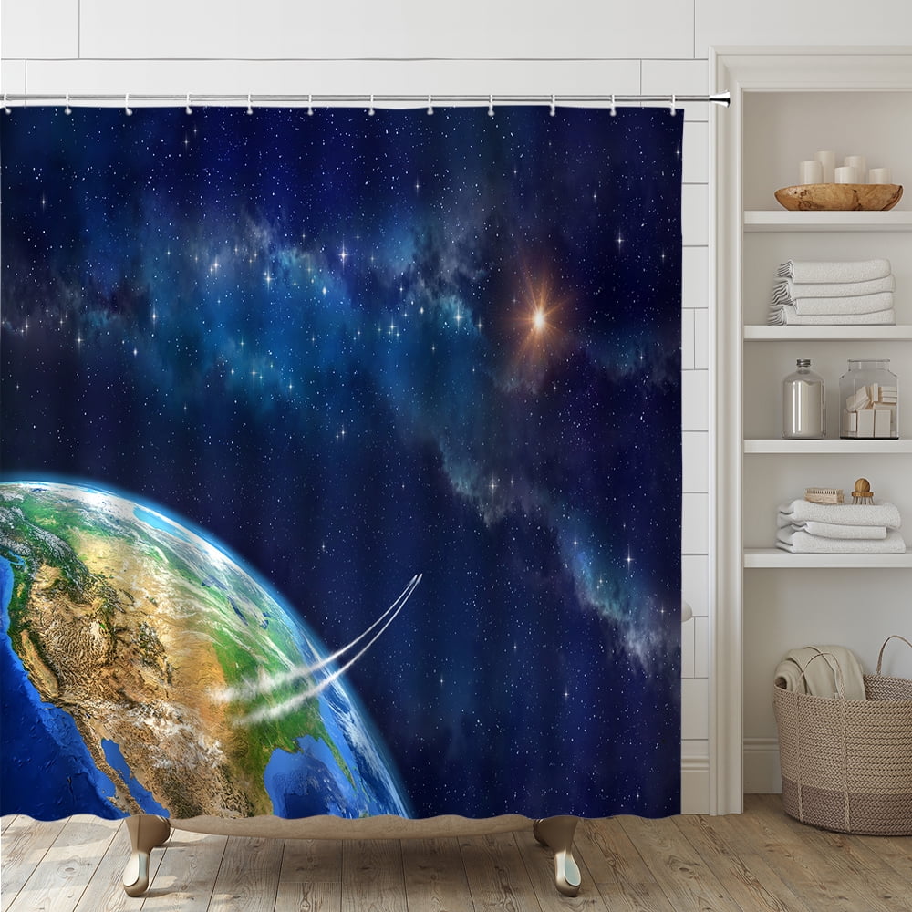 Outer Space Starry Sky Bathroom Set Shower Curtain Planet Earth in ...