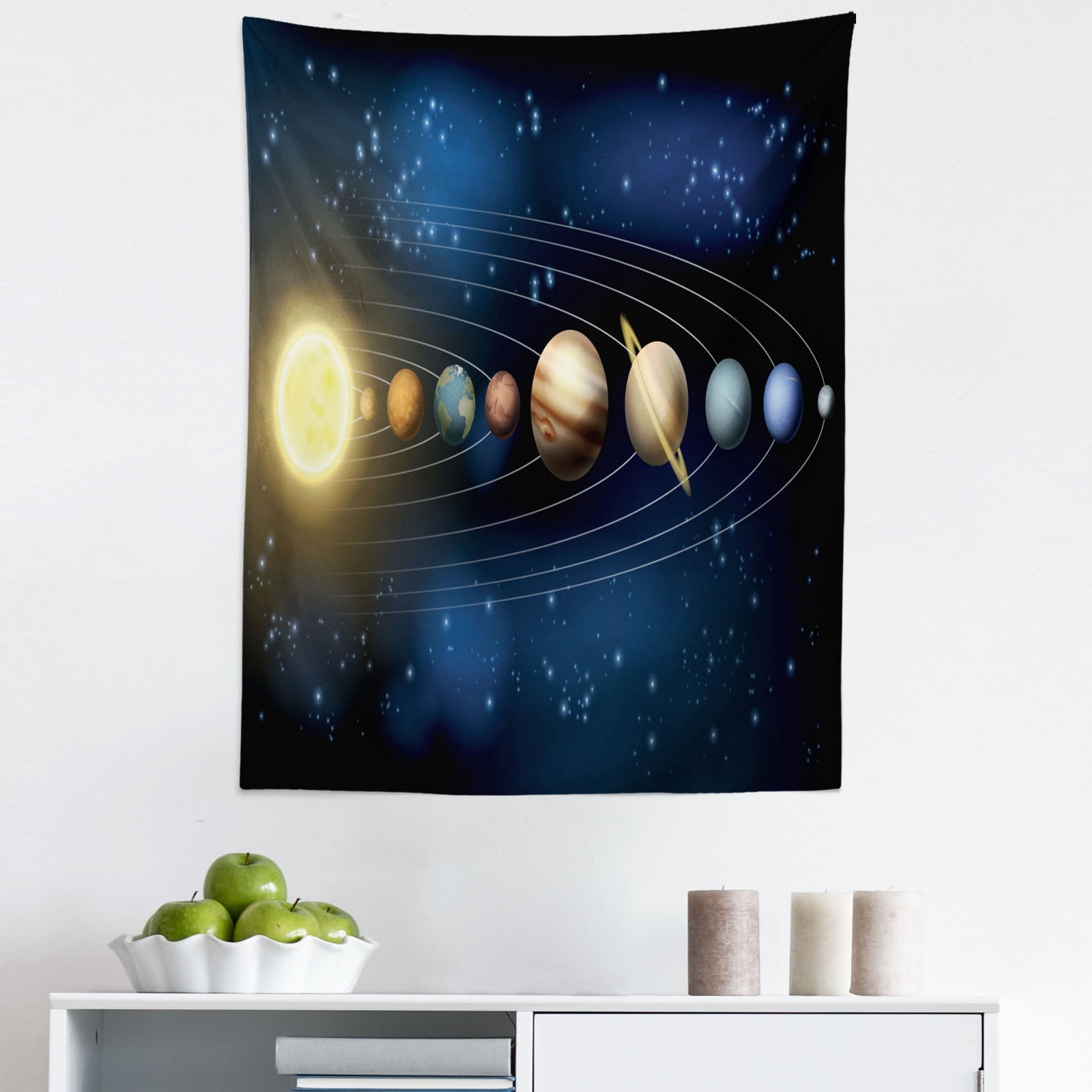 Outer Space Tapestry, Cartoonish Graphic of Solar System Planets and ...