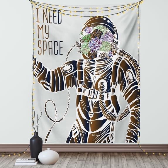 Outer Space Tapestry, Funny Love Quote with a Floral Head Cosmonaut Pilot Man Humor Illustration, Wall Hanging for Bedroom Living Room Dorm Decor, 40W X 60L Inches, Multicolor, by Ambesonne