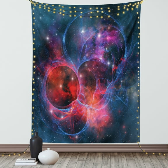 Outer Space Tapestry, Nebula Gas Celestial Expanse in Galaxy Astral Planet Cosmos Objects Space Theme, Wall Hanging for Bedroom Living Room Dorm Decor, 60W X 80L Inches, Navy Red, by Ambesonne