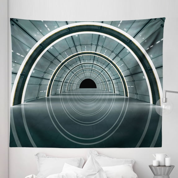 Outer Space Tapestry, Science Fiction Theme 3D Design Futuristic Corridor Technologic Image Print, Fabric Wall Hanging Decor for Bedroom Living Room Dorm, 5 Sizes, Blue Grey, by Ambesonne
