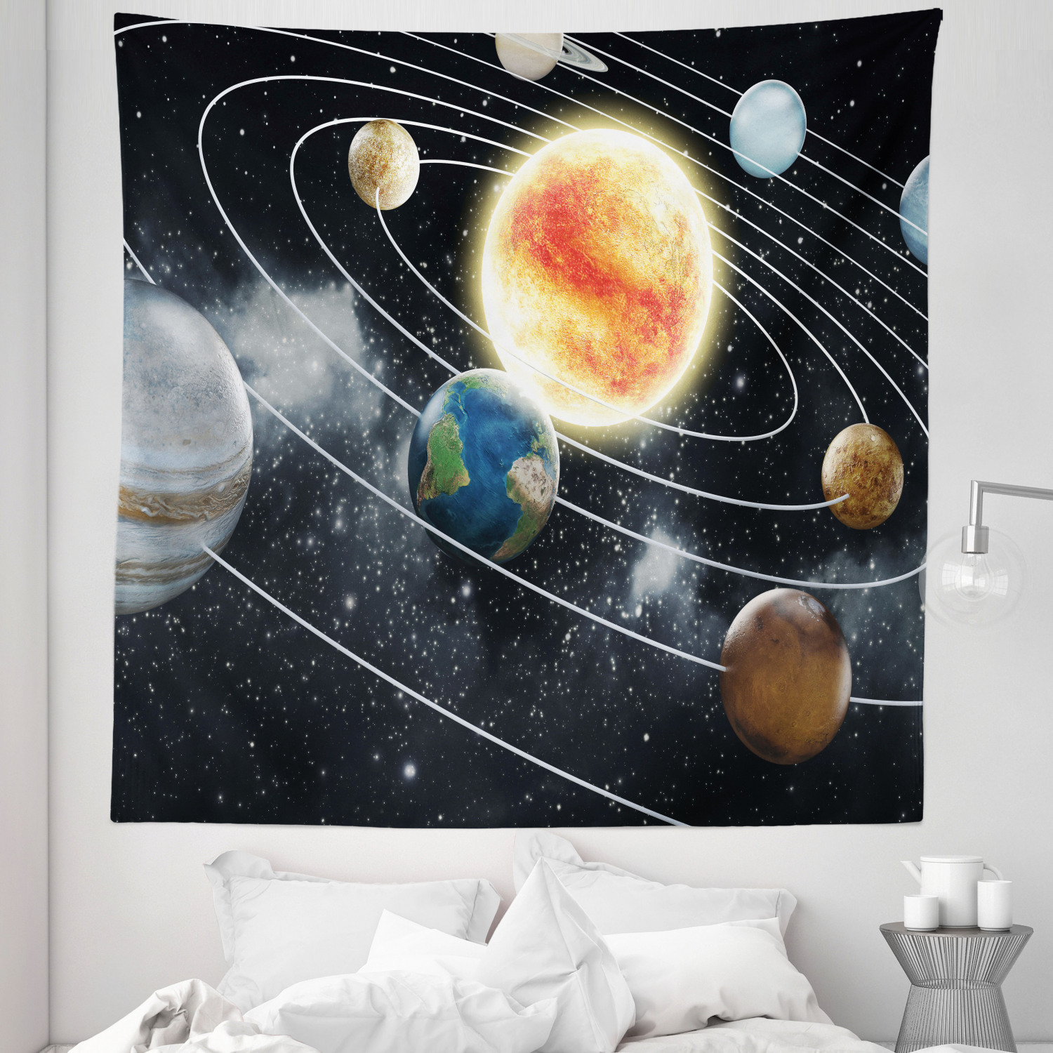 Outer Space Tapestry, Solar System 8 Planets Universe Elements Sun ...