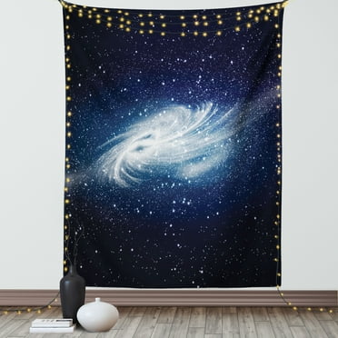 Outer Space Tapestry, Spiral Galaxy Image Space and Stars Celestial Cosmos Expanse Universe Modern, Wall Hanging for Bedroom Living Room Dorm Decor, 60W X 80L Inches, Navy White, by Ambesonne