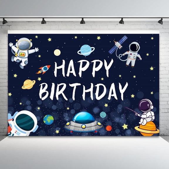 Outer Space Theme Happy Birthday Cool Backdrop for Photography Astronaut Rocket Planet Background for Kids Baby Boys Themed Party Banner Universe Decor Photo Shoot Studio Props