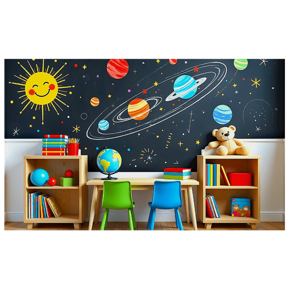 Outer Space Themed Colorful Backdrop Banner with Planets Stars and Sun for Kids Room Decor Party Supplies Photography Props Classroom Decoration Space Party Decorations