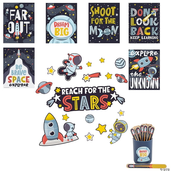 Outer Space-Themed Flip Name Sticks & Classroom Decorating Kit - 47 Pieces