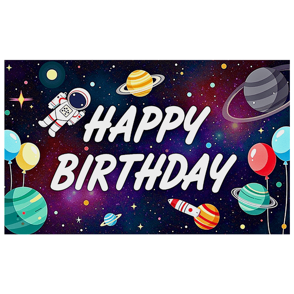 Outer Space Themed Happy Birthday Banner Astronaut Planets Rocket Balloons Background Party Supplies Birthday Decoration Photography Props Decorations