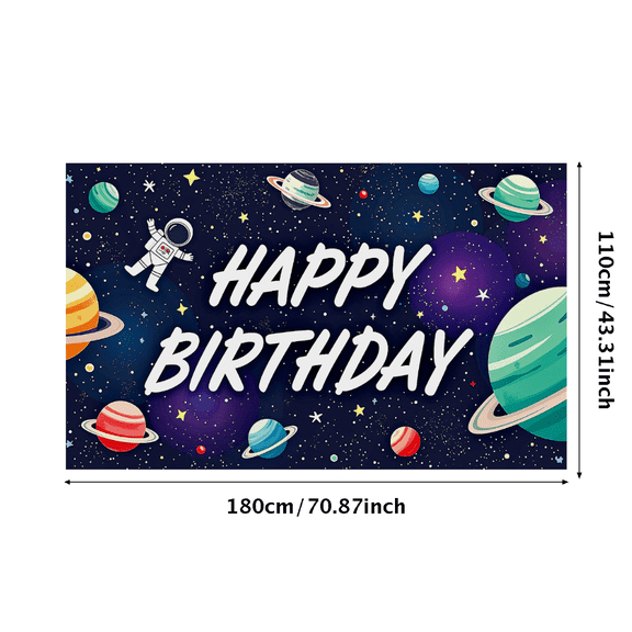 Outer Space Themed Happy Birthday Banner Astronaut Planets Rocket Balloons Background Party Supplies Birthday Decoration Photography Props Decorations