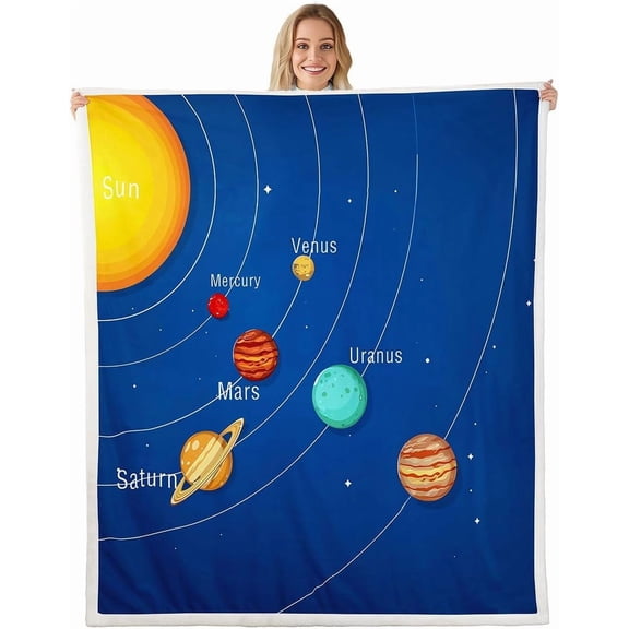 Outer Space Throw Blanket for Girls Solar System Blanket for Boys Teens Kids Universe Themed Bedroom Decor Fleece Blanket Blue Galaxy Planet Print Fuzzy Blanket Space Theme Sherpa Blanket 40"x50"