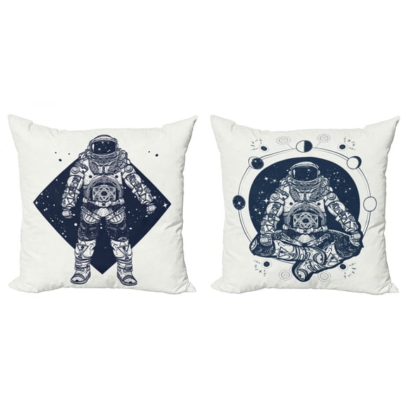 Ambesonne Outer Space Throw Pillow Cover 2 Pack, Galactic Astronaut Art, 24", Night Blue Off White
