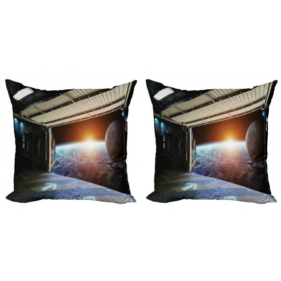 Ambesonne Scenery Throw Pillow Cover 2 Pack, Earth Galaxy Space, 18", Multicolor