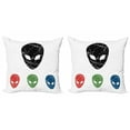 thumbnail image 1 of Ambesonne White Throw Pillow Cover 2 Pack, Grunge Alien Heads Art, 18", Red Green, 1 of 2