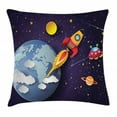 thumbnail image 1 of Outer Space Throw Pillow Cushion Cover, Rocket on Planetary System with Earth Stars Ufo Saturn Sun Galaxy Boys Print, Decorative Square Accent Pillow Case, 20 X 20 Inches, Multicolor, by Ambesonne, 1 of 2