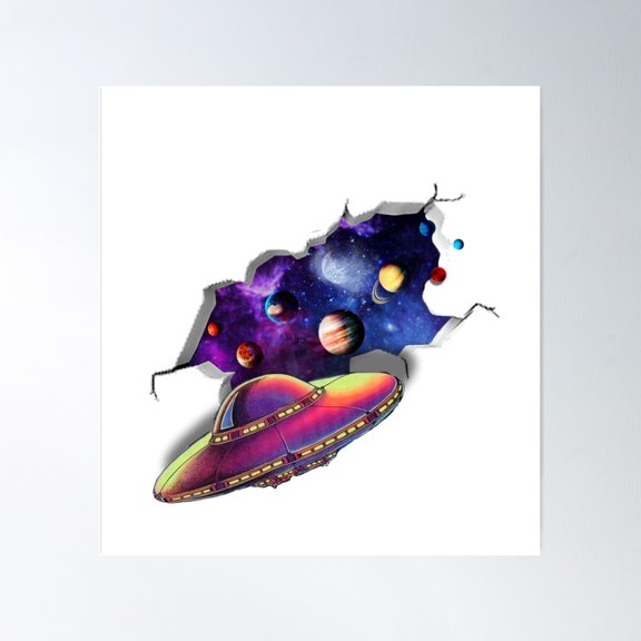 Outer Space Ufo Crack Screen Poster Wall Art, Modern Wall Decor For Living Room Bedroom, 24x36 UNFRAMED