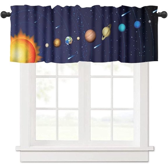 Outer Space Valance Curtain, Galaxy Starry Sky Universe Solar System Planet Space Cosmos Window Treatments Valance for Kids Girls Boys Nursery Bedroom Living Room 54x18inch