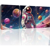 Outer Space Wall Art - Astronaut Spaceman Planets Canvas Prints Posters, Artwork for Space Room Boys Bedroom Playroom Home Decorations（Only canvas）