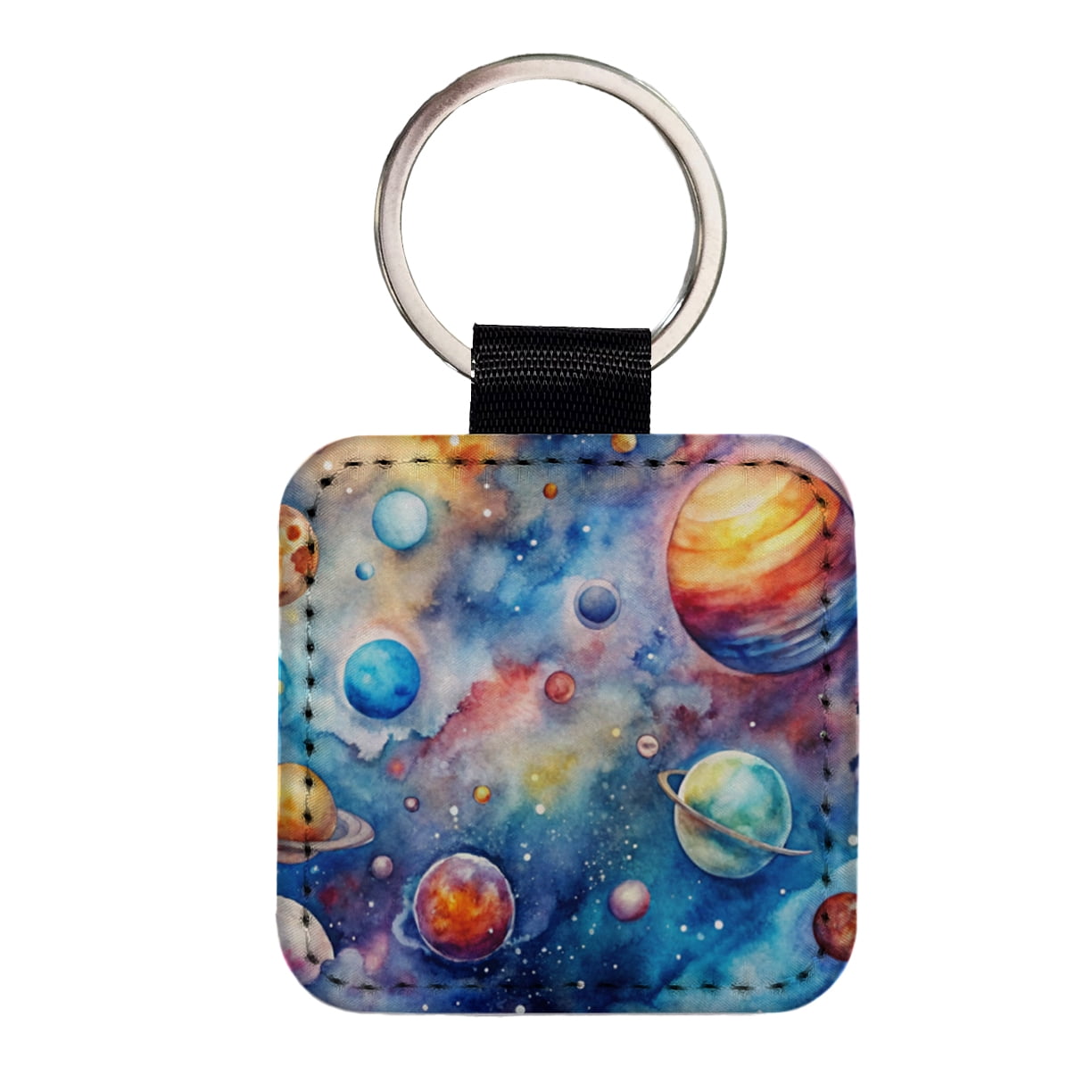 Outer Space Watercolor Astronomy Faux Leather Square Keychain - Walmart.com