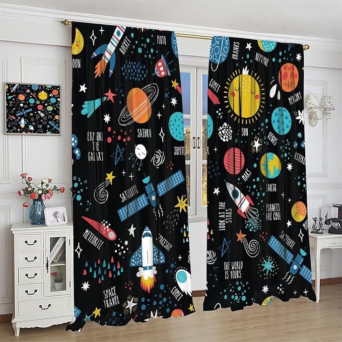 Outer Space Curtains For Girls Solar System Blackout Curtains For Boys