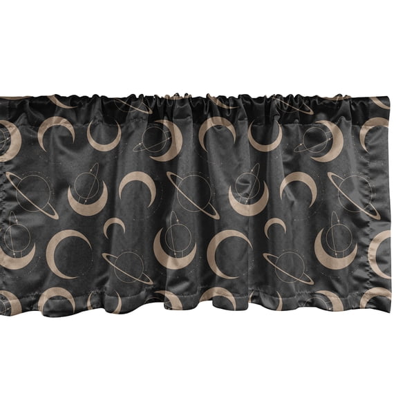 Outer Space Window Valance, Crescent and Rings of Saturn Galaxy Retro Astro Abstract Artwork, Curtain Valance for Kitchen Bedroom with Rod Pocket, 54" X 18", Pale Taupe and Dark Grey, by Ambesonne