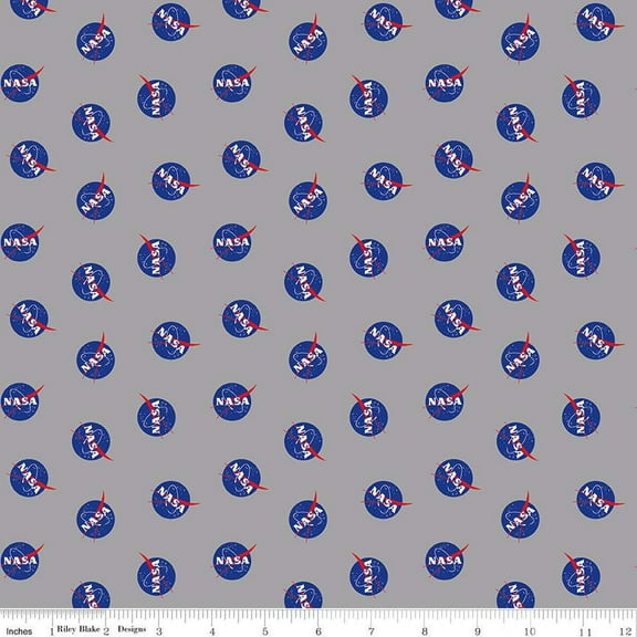 Outer Space by NASA Logo Toss Gray Cotton Fabric