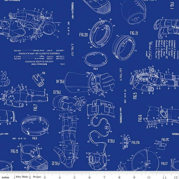 Outer Space by NASA Spacesuit Patent Blue Cotton Fabric