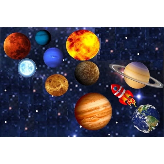 Outer Space with Planets Edible Image Icing Cake Topper for Quarter Sheet Cake, by TNCT