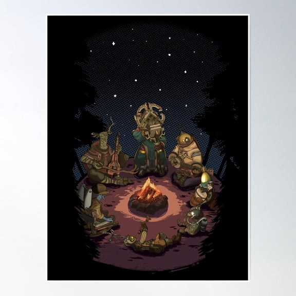 Outer Wilds Campfire Scene With All Characters Sitting Together For Indie Game Fans Poster Wall Art, Modern Wall Decor, 24x36 UNFRAMED