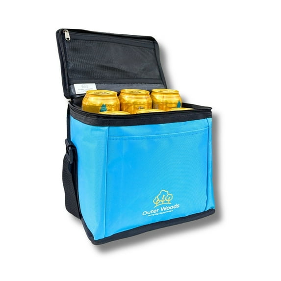 Outer Woods Insulated 6 Can Cooler Bag | Fits 6 x 500ml Beer Cans | Keep Cans Cool for up to 10 Hrs | Free 2 Units of Ice Gel Packs (Sky Blue)