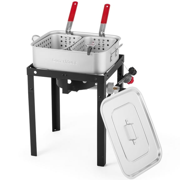 OuterMust 58,000 BTU Outdoor Fish Fryer with Baskets and Lid, 18 Qt. Propane Deep Fryer and 2 Inner Baskets, Ideal for Frying Fish, Chicken Wings, French Fries