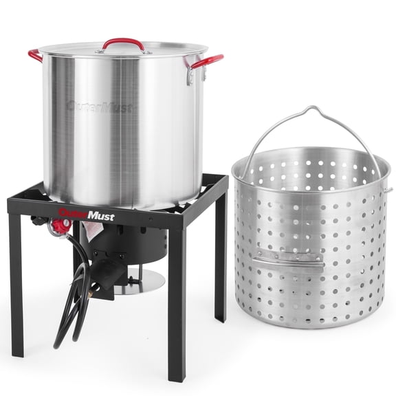 OuterMust 60 Qt. Crawfish Boil Pot and Burner Kit Seafood Boil Pot with Basket, 110,000 BTU Aluminum Crawfish Boiler with 10 PSI Regulator for Cooking Crayfish, Shrimp