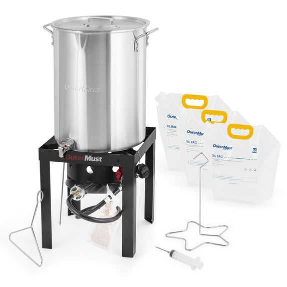 OuterMust 30QT Outdoor Turkey Fryer 50,000 BTU Propane Fish Fryer,Aluminum Seafood Boil Pot&Oil Bags for Outdoor Cooking