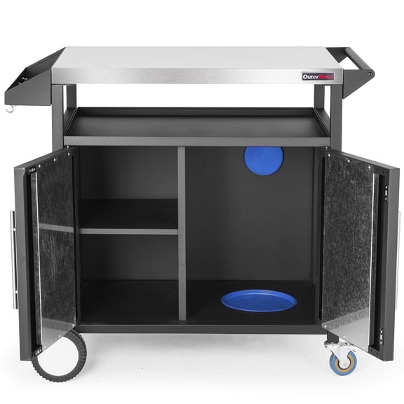 Outermust Grill Table Cart with Wheels Outdoor Kitchen Table Stainless Steel Top & Storage Cabinet for BBQ Food Prep Party