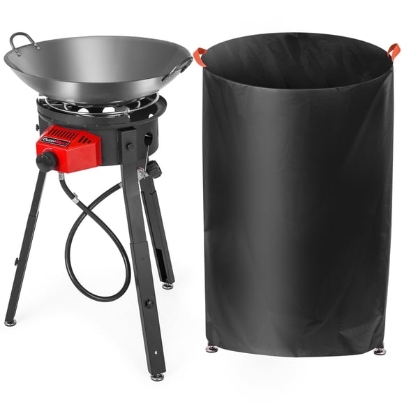 OuterMust Outdoor Cooker Wok Station with Cover, Iron Wok, Electronic Ignition and Burner 54000 BTU for BBQ, Backyard