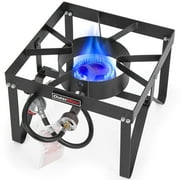 OuterMust Outdoor Portable Single Camping Propane Burner Stove 85000 BTU with 10 PSI Regulator and Cast Iron Braided Holes Perfect for Home Brewing, Turkey Fryer and Seafood Boil