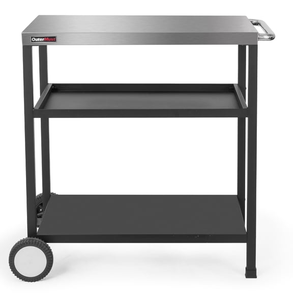 OuterMust Outdoor Grill Table Prep Cart with Wheels Stainless Steel Top & Three-Shelf Side Handle