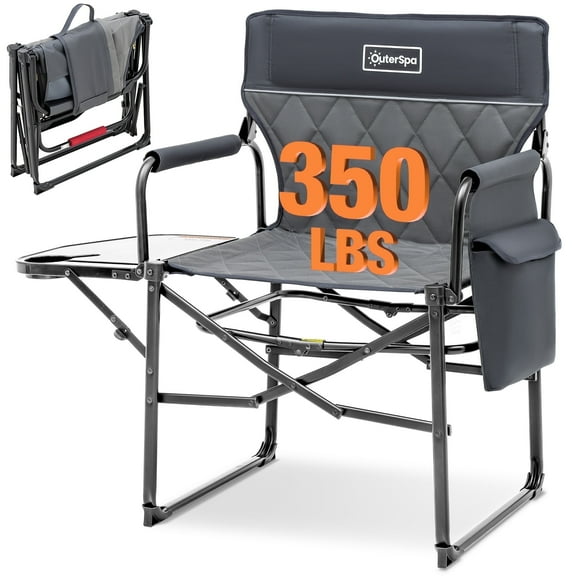 OuterSpa Compact Camping Chair Portable Directors Chair with Side Table and Pocket Padded Camping Chair Folding Camping Chair Heavy Duty Camping Chair for Adults, Support up to 350 lbs