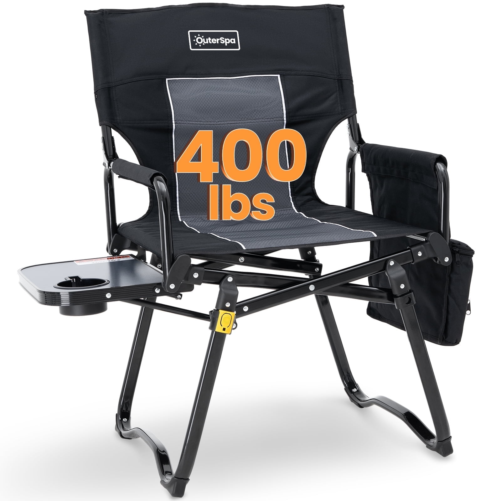 Aluminium Folding Camping Chair for Adults with Table&Cooler Bag,Lightweight Compact Lawn Chair,Padded Directors Chair for Beach,Camp,Lawn,Outdoor,Black