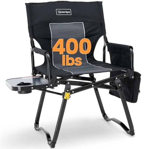 Aluminium Folding Camping Chair for Adults with Table&Cooler Bag,Lightweight Compact Lawn Chair,Padded Directors Chair for Beach,Camp,Lawn,Outdoor,Black