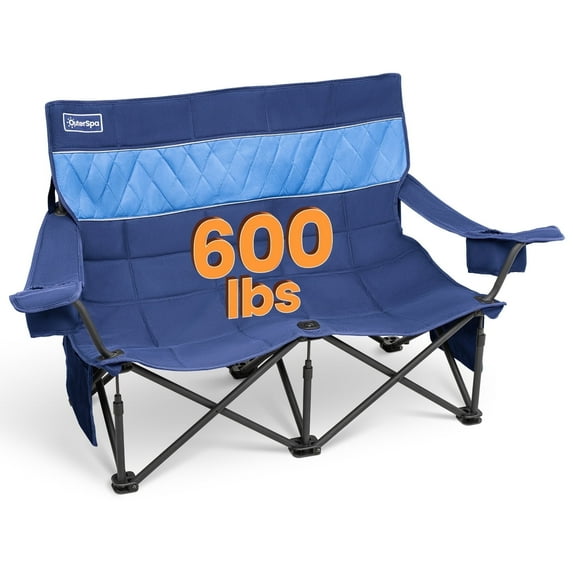 OuterSpa Oversized Double Camping Chair, Heavy Duty Camp Sofa Outdoor Loveseat for Adults, Folding Lawn Couch, Supports 600 lbs