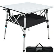 OuterSpa Portable Camping Table with Adjustable Legs, Lightweight Aluminum Folding Table