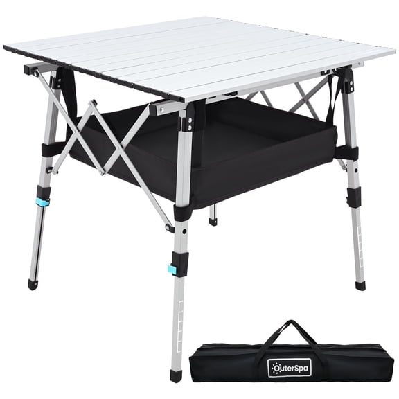 OuterSpa Portable Camping Table with Adjustable Legs, Lightweight Aluminum Folding Table