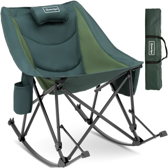 OuterSpa Rocking Camping Chair, Heavy Duty, High Back Oversized Portable Folding Chair with Cup Holder and Side Pocket Outdoor Foldable Camp Chairs for Fishing, Camping, Picnic, Lawn