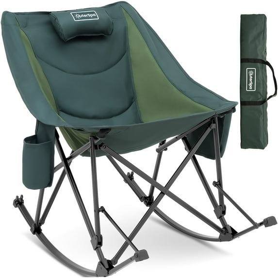 OuterSpa Rocking Camping Chair, Heavy Duty, High Back Oversized Portable Folding Chair with Cup Holder and Side Pocket Outdoor Foldable Camp Chairs for Fishing, Camping, Picnic, Lawn