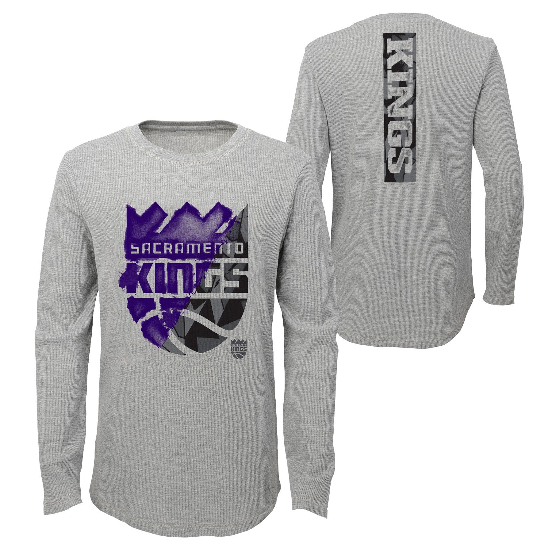 Outerstuff NBA Youth (8-20) Sacramento Kings Black Out Waffle Knit Thermal  Tee Shirt 