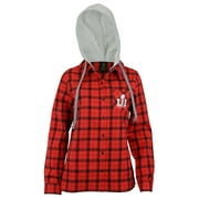 Outerstuff NFL Juniors Superbowl 51 Plaid Button Up Hooded Shirt, Red