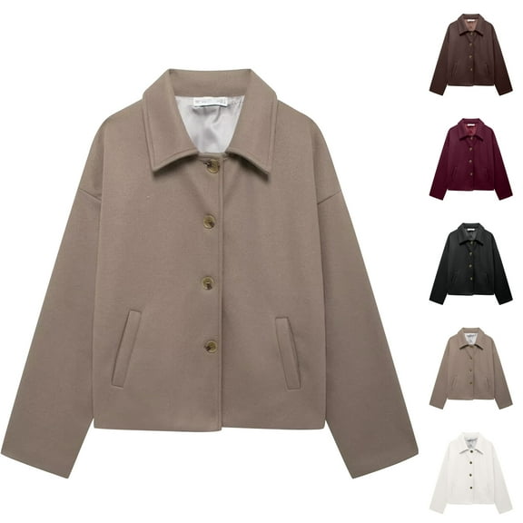Ladies' Solid Color Fashionable Long Sleeved Button Casual Top, Jacket Jacket Jacket for Fall and Winter, Pilot Style, Winter Clothes for Women,Wine,S