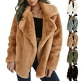 thumbnail image 1 of Women's Fashionable Solid-Color Lapel Mid-Length Plush Coat for Fall and Winter, Warm and Elegant, Winter Clothes for Women,Black,2XL, 1 of 7